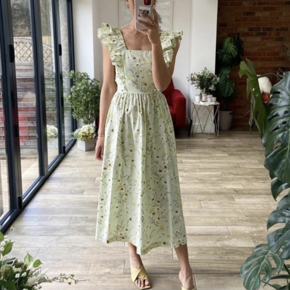 H&M Meadow Wildflowers Cottagecore Floral Dress Blogger Favorite Light Green S - Picture 5 of 16